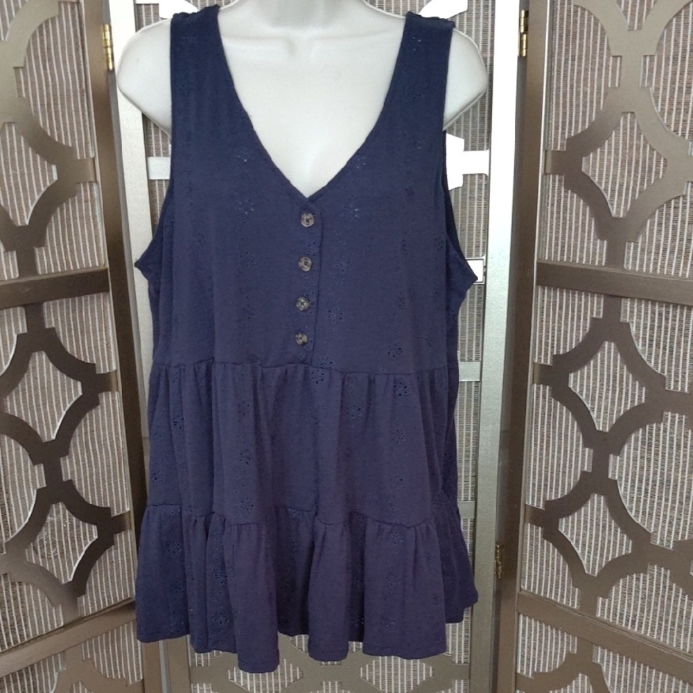 Torrid Blue Sleeveless Buttoned Tiered Tank Top